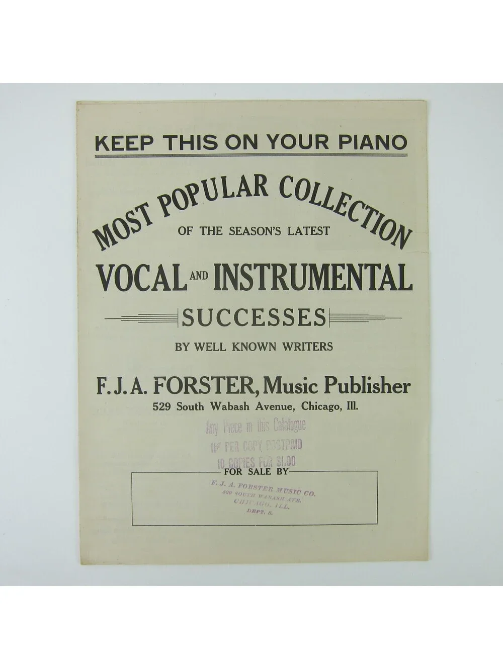 Sheet Music Catalog FJA Forster Music Chicago Illinois Advertising Antique 1914